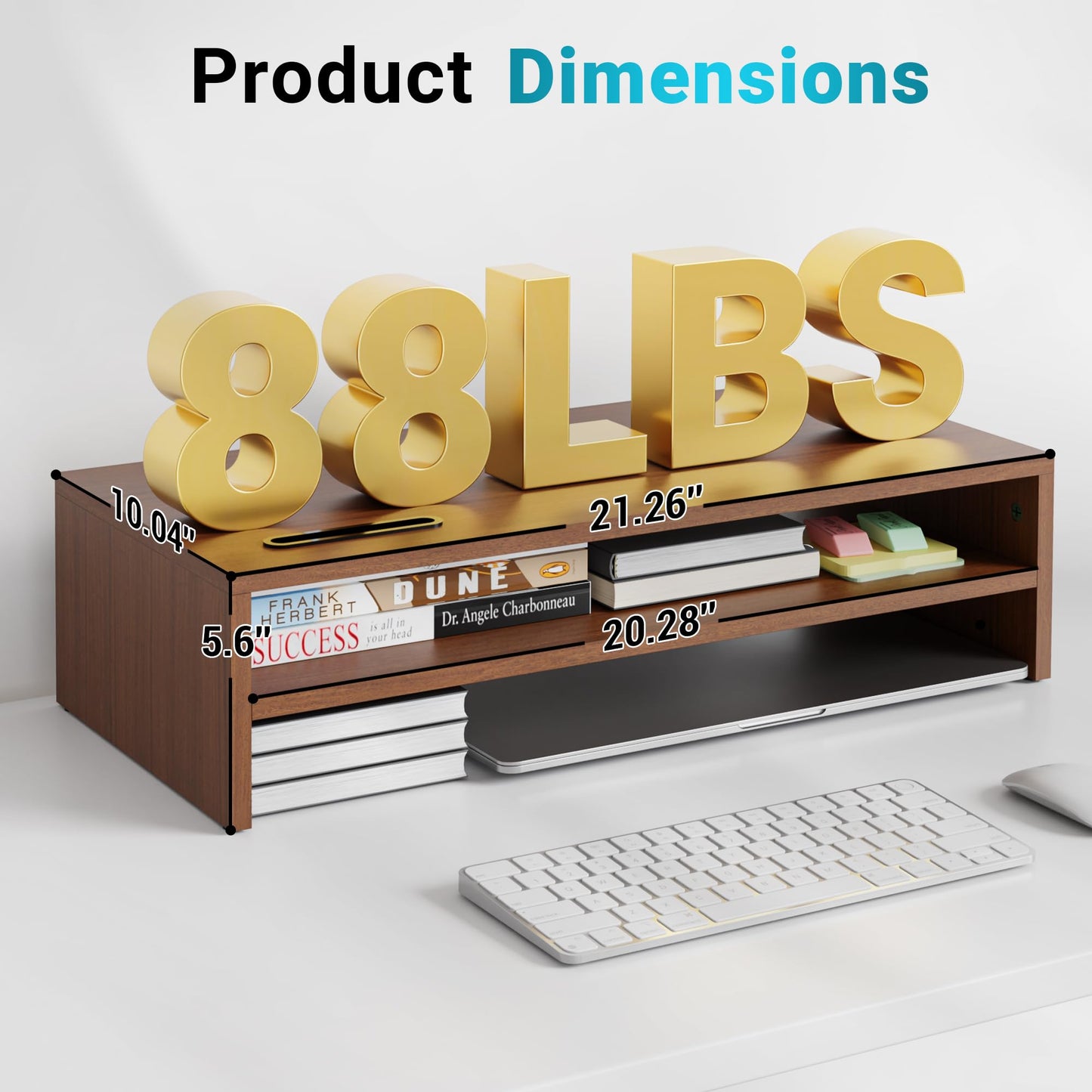 BONTEC Wood Monitor Stand Riser, 2-Tier Desktop Organizer