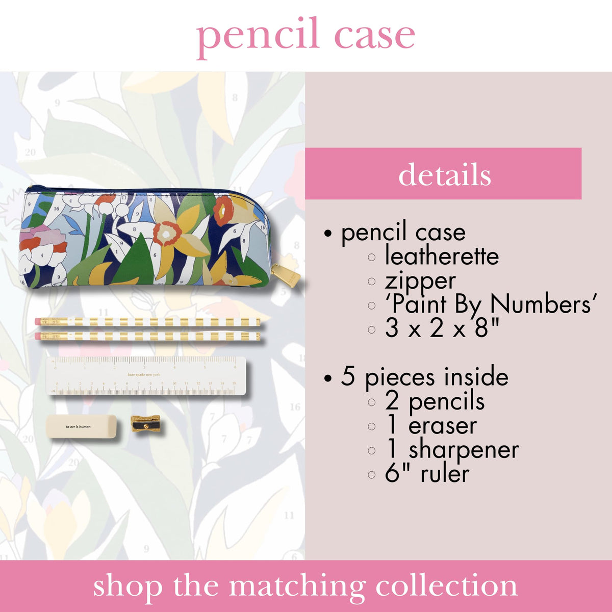 kate spade new york Pen and Pencil Case with Office Supplies, Zip Pouch Includes 2 Pencils