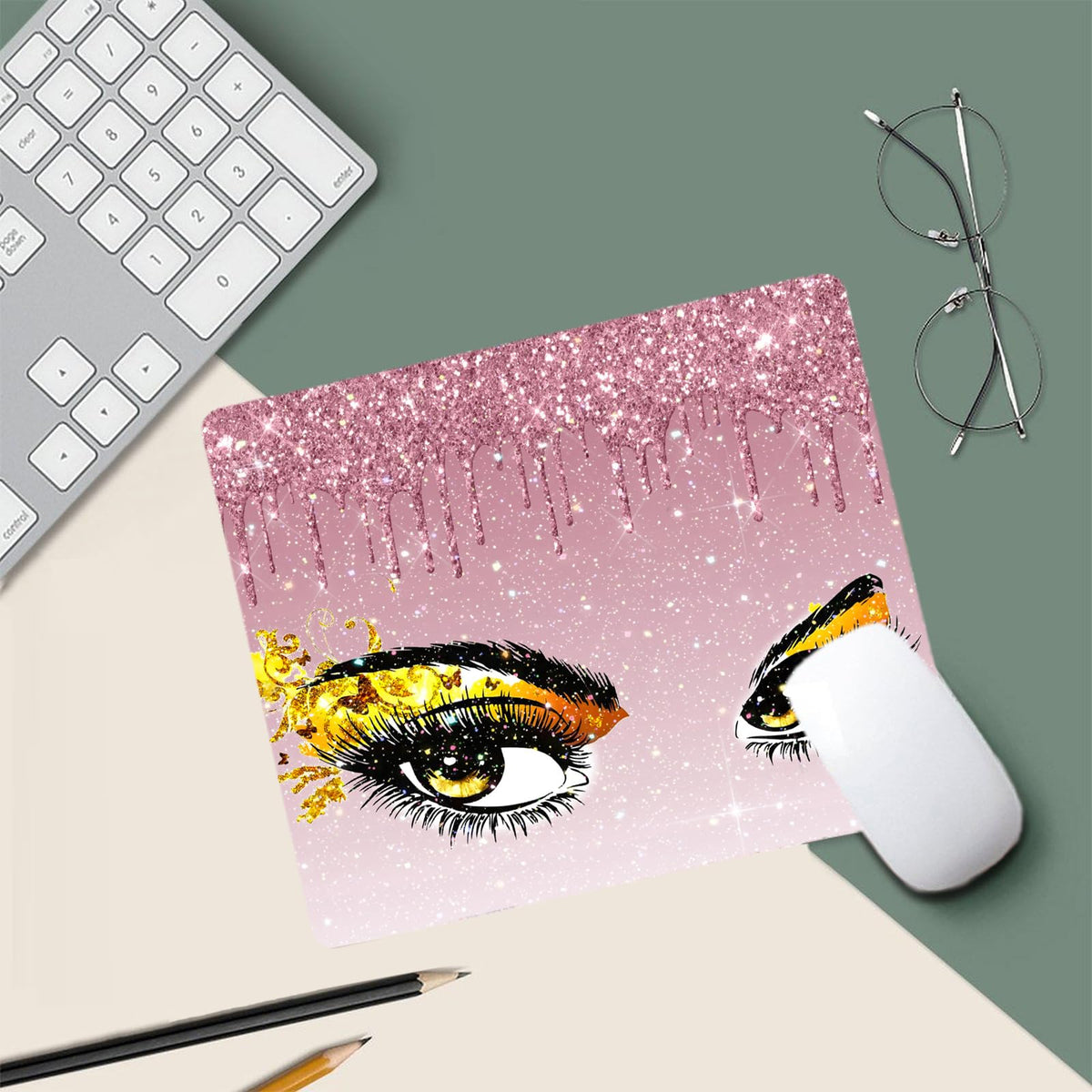 Mouse Pad Bling Diamond Glitter Sparkle Rose Gold Mousepad Hot Pink Mouse Pad, Bling Desk