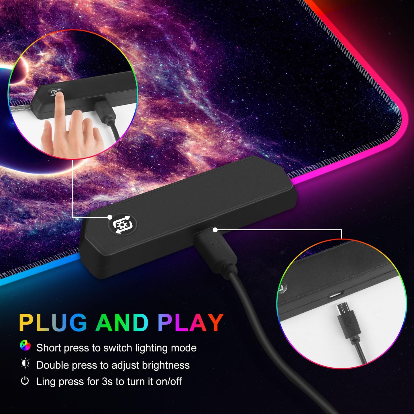 ARTSO RGB Gaming Mouse Pad, Large Mousepad with Led Light, Cosmic Starry Sky Keyboard Pad Gaming