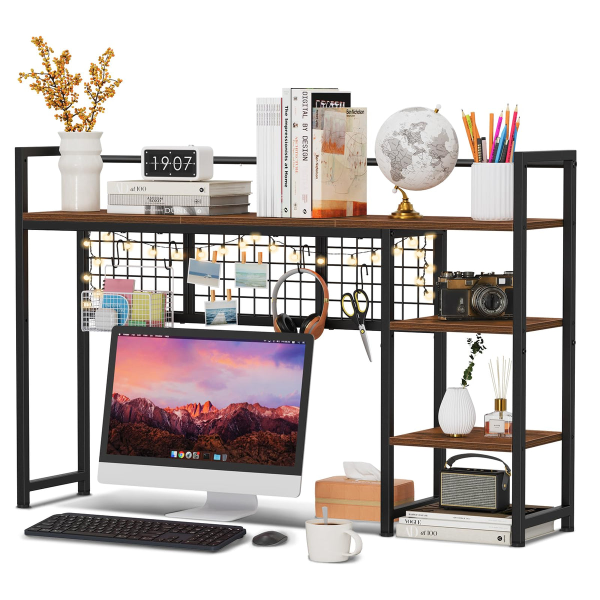 Snughome Desk Shelf, 44.9" Desktop Organizer Shelf, Desk Hutch for Computer Monitor, 4 Tier Desk