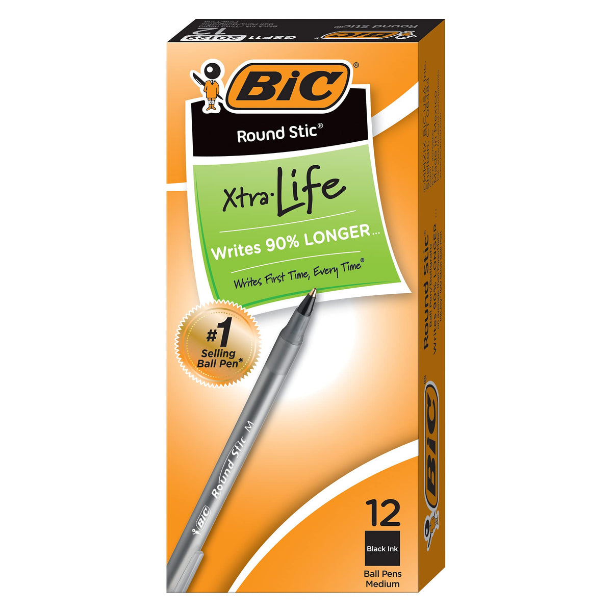 BIC Round Stic Xtra Life Ballpoint Pen, Medium Point (1.0mm), Black, Flexible Round Barrel For
