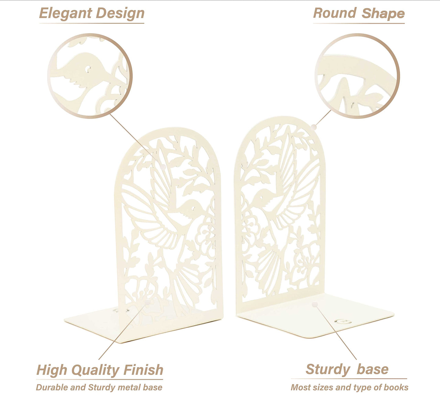 CNK Premium BookEnds - Metal Book Stoppers for Home Office, Book Shelf Holder, Decorative