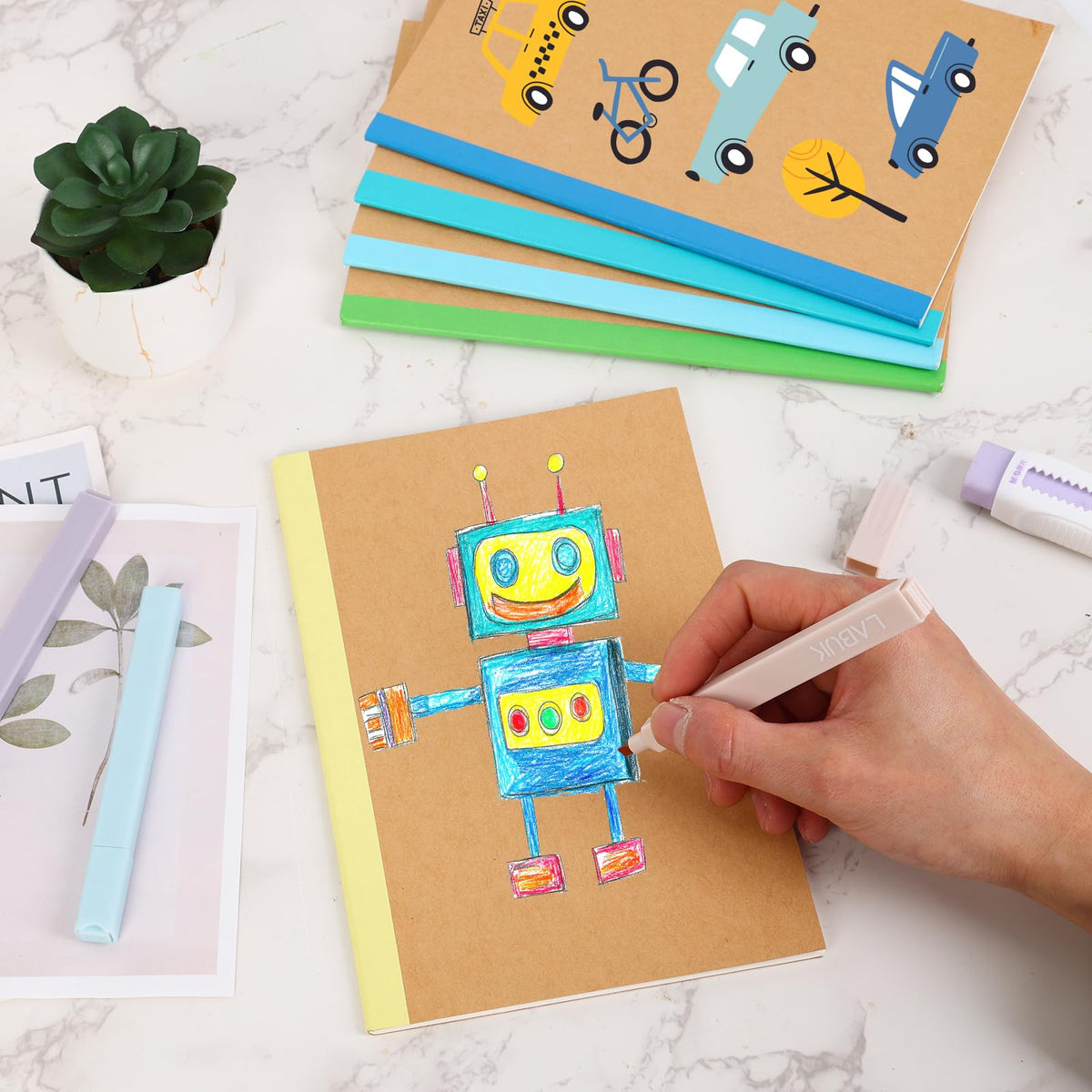 EOOUT Notebooks for Kids 5 Pack A5 Composition Notebook, Kraft Lined Journal Bulk with Blue Spine