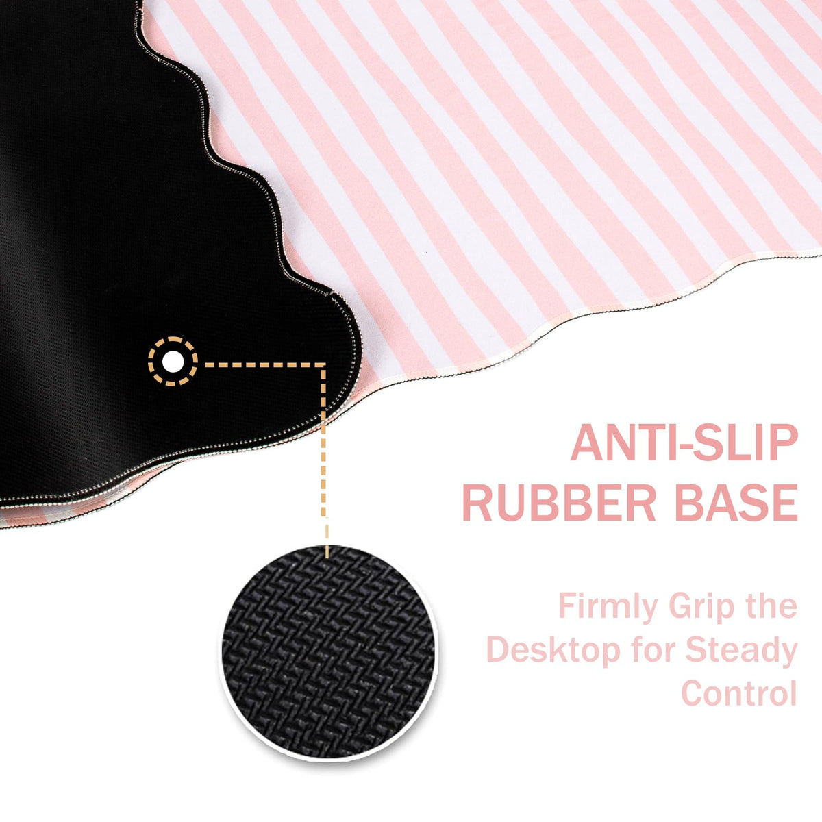 L-SPOUTTO Pink Striped Mouse Pad,Scalloped Desk Mat XXL Large Geometric Gaming Mousepad,35.4x15.7in