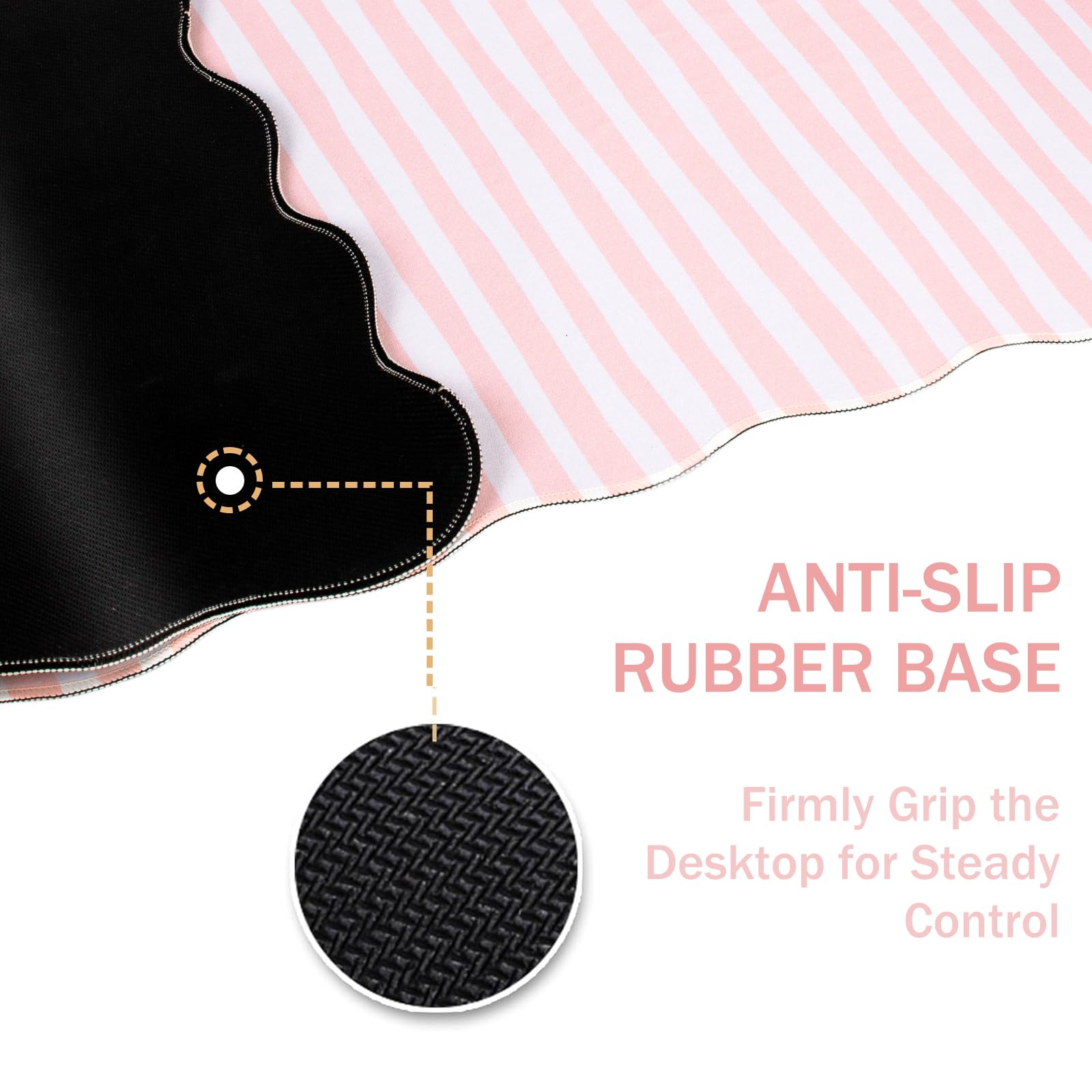 L-SPOUTTO Pink Striped Mouse Pad,Scalloped Desk Mat XXL Large Geometric Gaming Mousepad,35.4x15.7in
