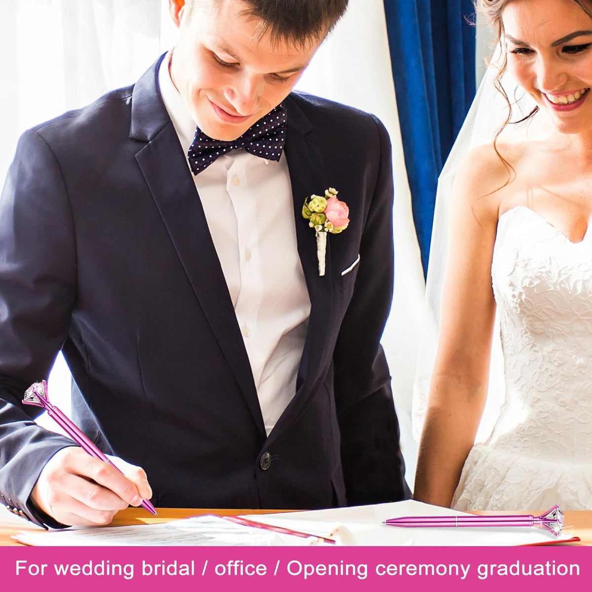 EVNEED 50pcs Big Diamond Pens,Bridal Shower Pen with Black Ink Cute Ballpoint Pen Beautiful Wedding