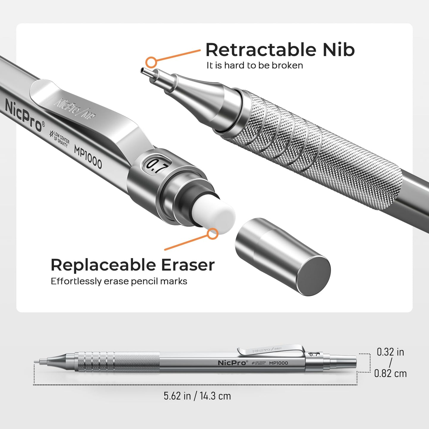 Nicpro 0.5 & 0.7 & 0.9 mm Metal Mechanical Pencil Set with Case-6 Pack