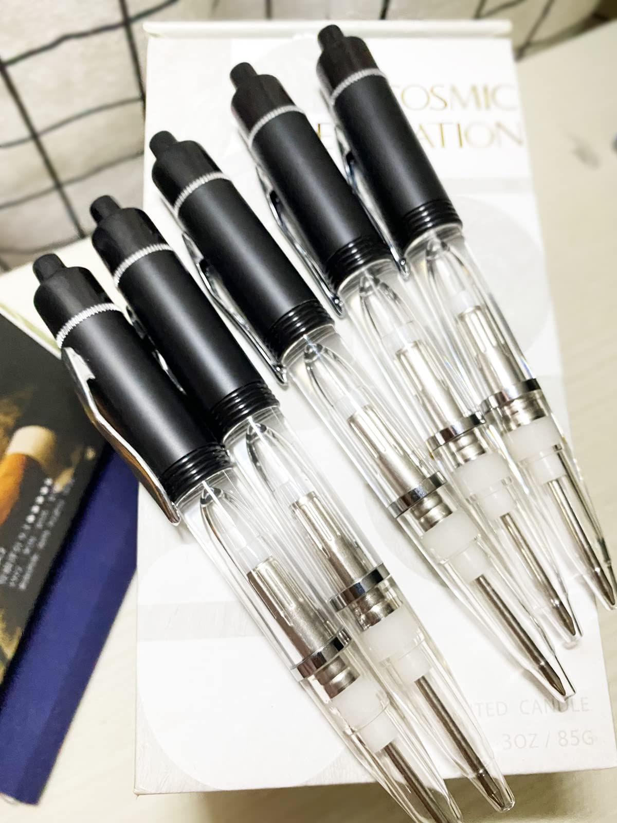 GS GLOWSEEN LED Pen With Light (5cts/Pack), Light Up Pens for Night Writing, 0.7mm Fine Point Black