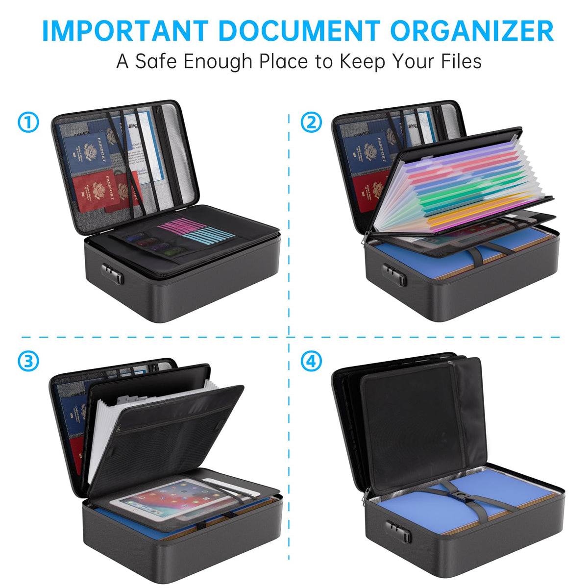 ENGPOW Fireproof Document Organizer Bag with Lock ＆ Accordion File Folder