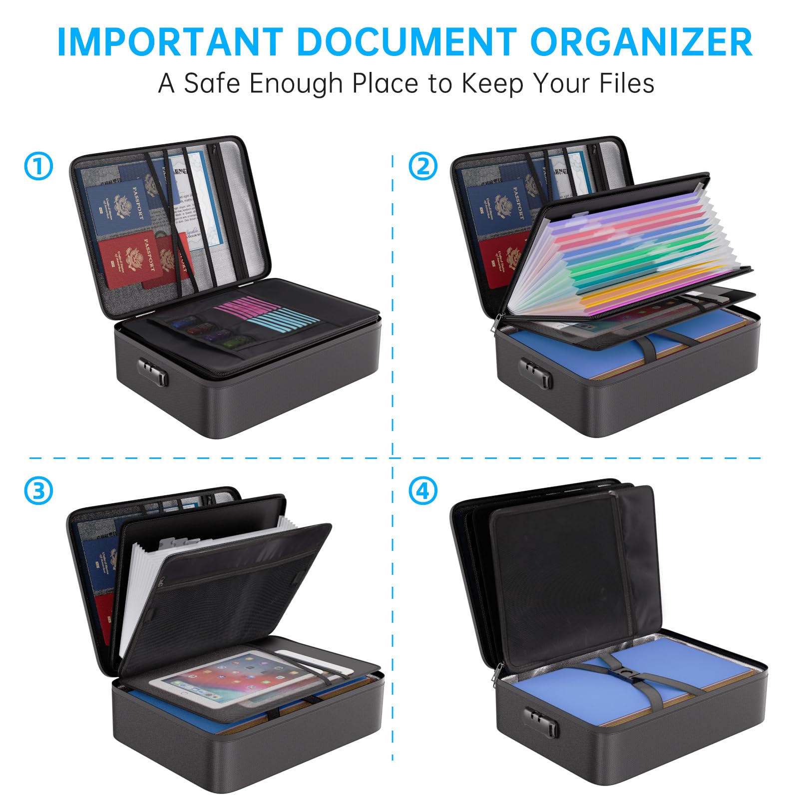 ENGPOW Fireproof Document Organizer Bag with Lock ＆ Accordion File Folder