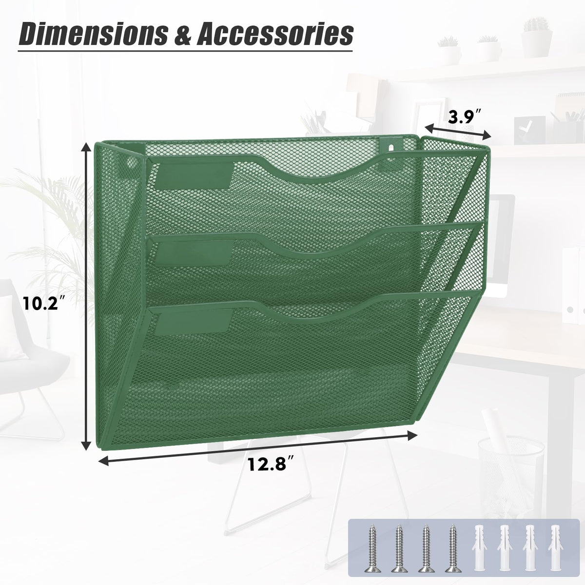 EASEPRES 3 Pocket Mesh Hanging Wall File Organizer, Wall Mounted Mail Paper Document Folder Holder