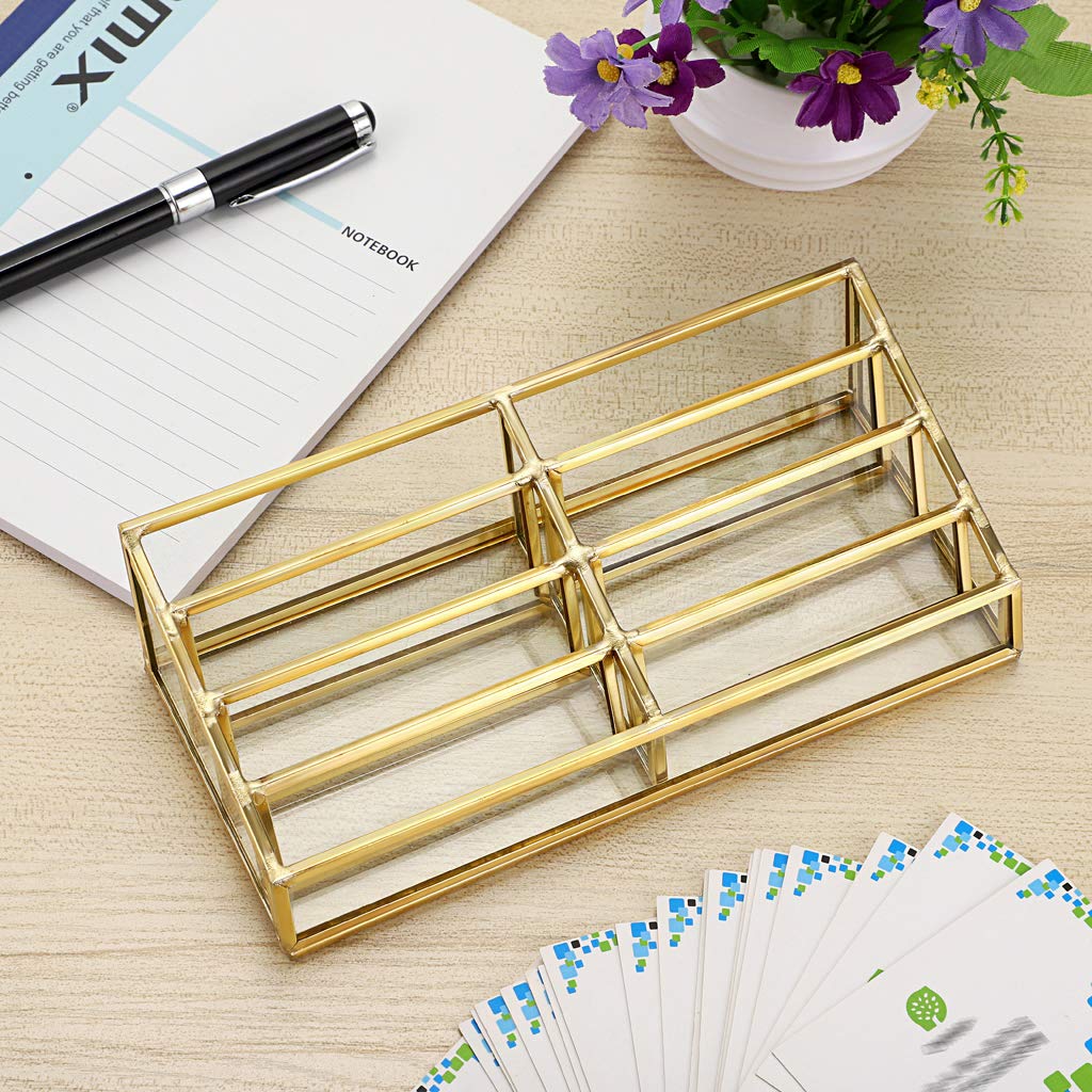 Hipiwe Gold Glass Business Card Holder Mirrored Name Cards Stand, 8 Slot