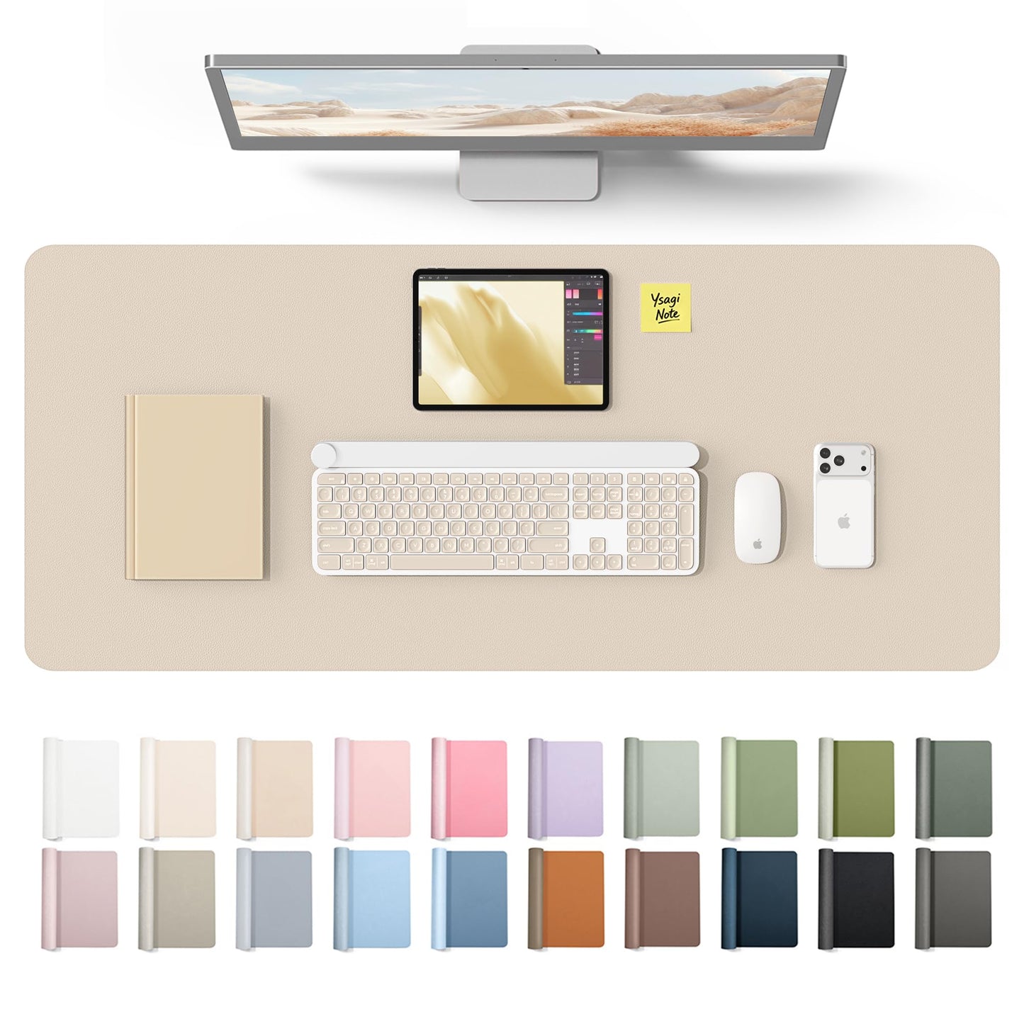 YSAGi Leather Desk Protector, Office Mat, Large Mouse Mat, Non-Slip PU Leather Blotter, Laptop Desk