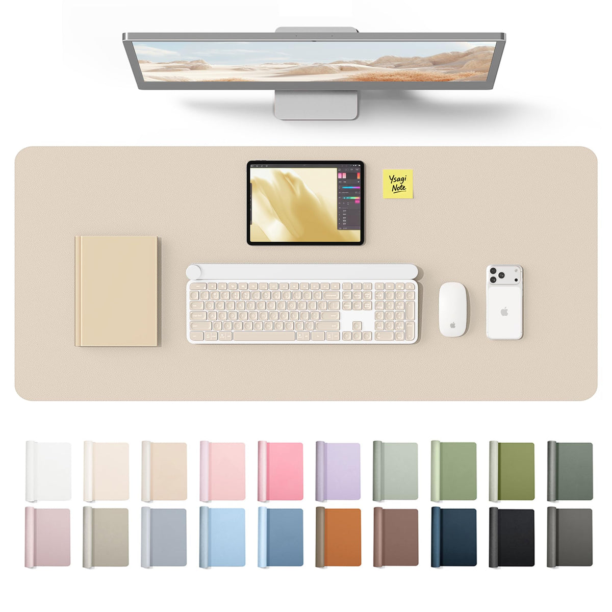 YSAGi Leather Desk Protector, Office Mat, Large Mouse Mat, Non-Slip PU Leather Blotter, Laptop Desk