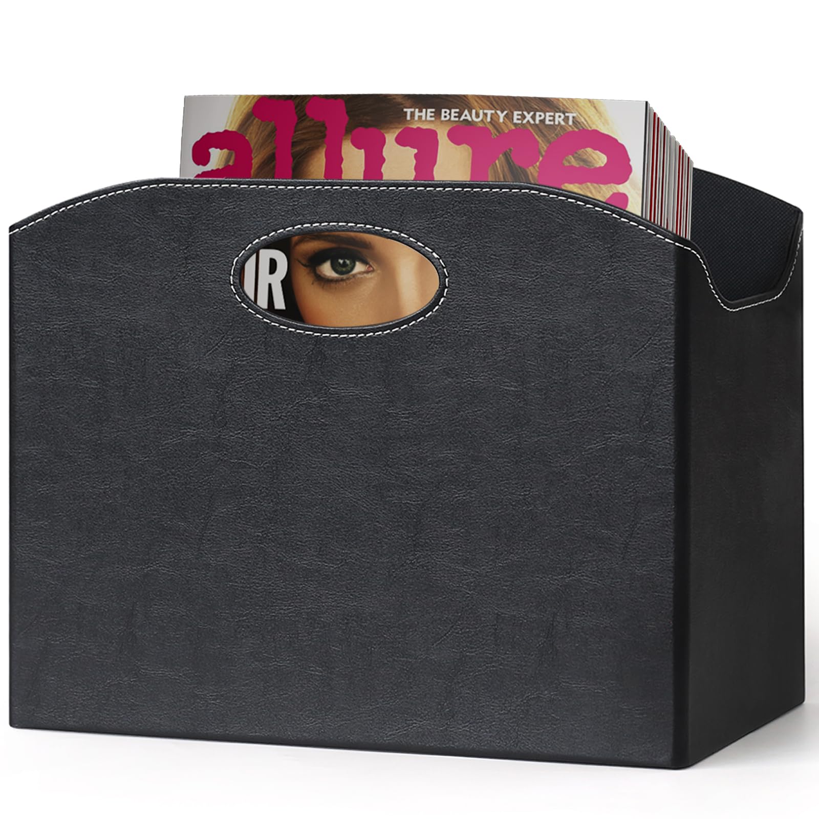 EZDeco Magazine Holder Foldable Magazine Rack Floor PU Leather File Holder Newspaper Book Storage