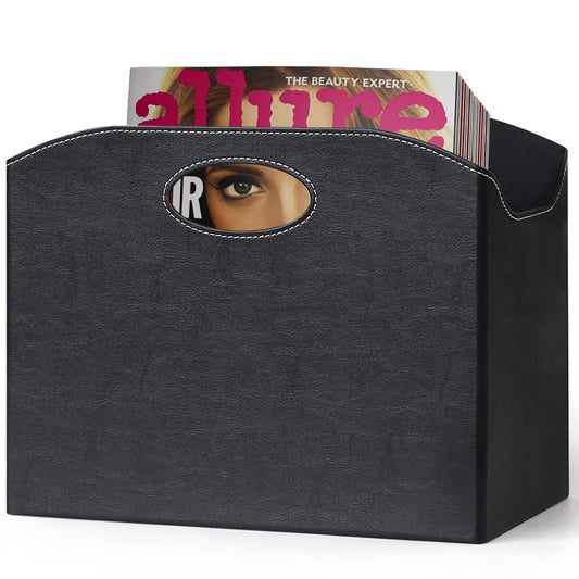 EZDeco Magazine Holder Foldable Magazine Rack Floor PU Leather File Holder Newspaper Book Storage