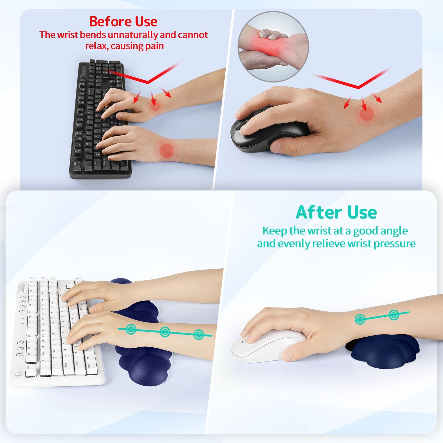 Sushret Cloud Wrist Rest Keyboard, Cloud Keyboard Wrist Pad Set with PU Leather Memory Foam, Cute