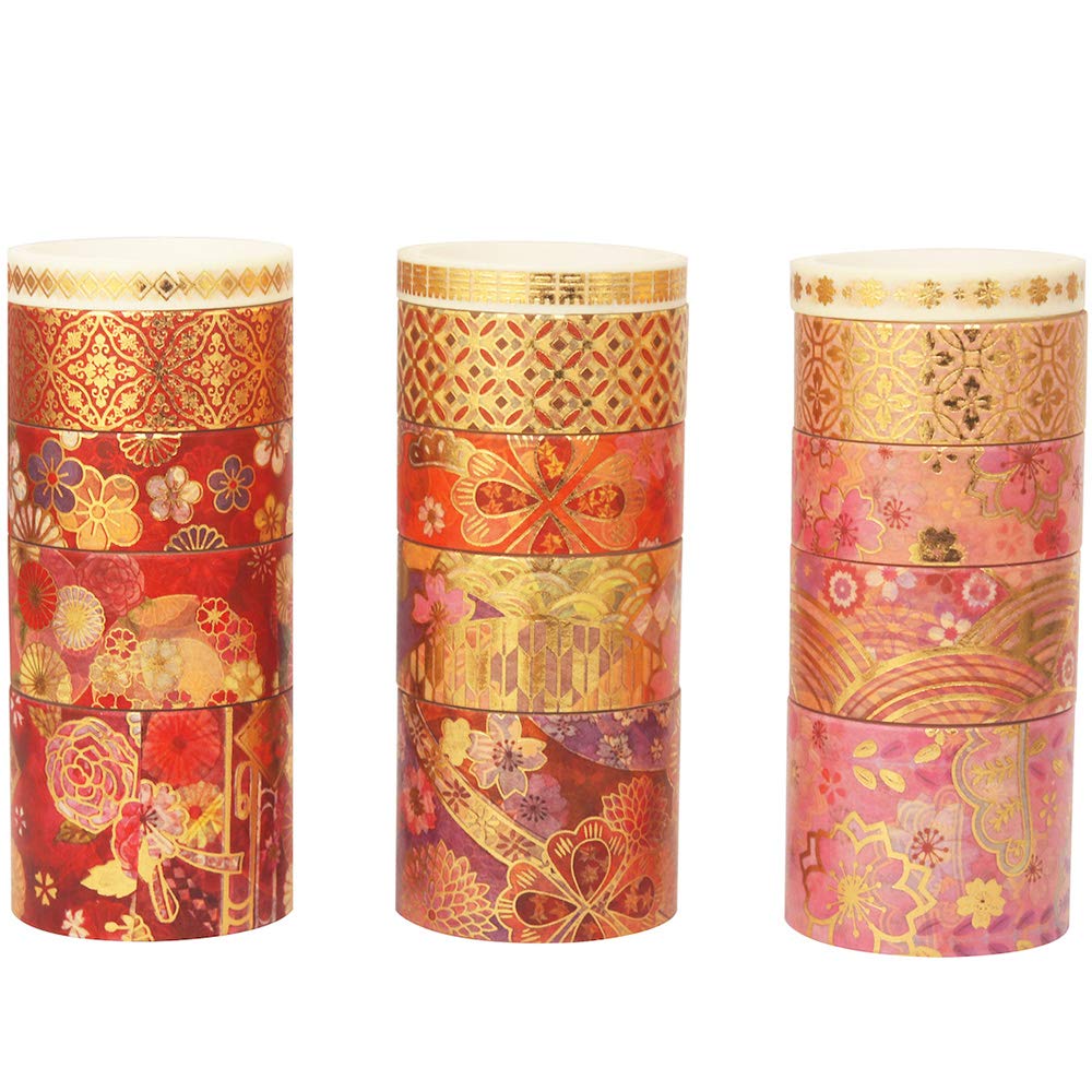 YUBBAEX Splendid Gold Washi Tape Set Embroidery Pattern Foil Decorative Tapes for Arts, DIY Crafts