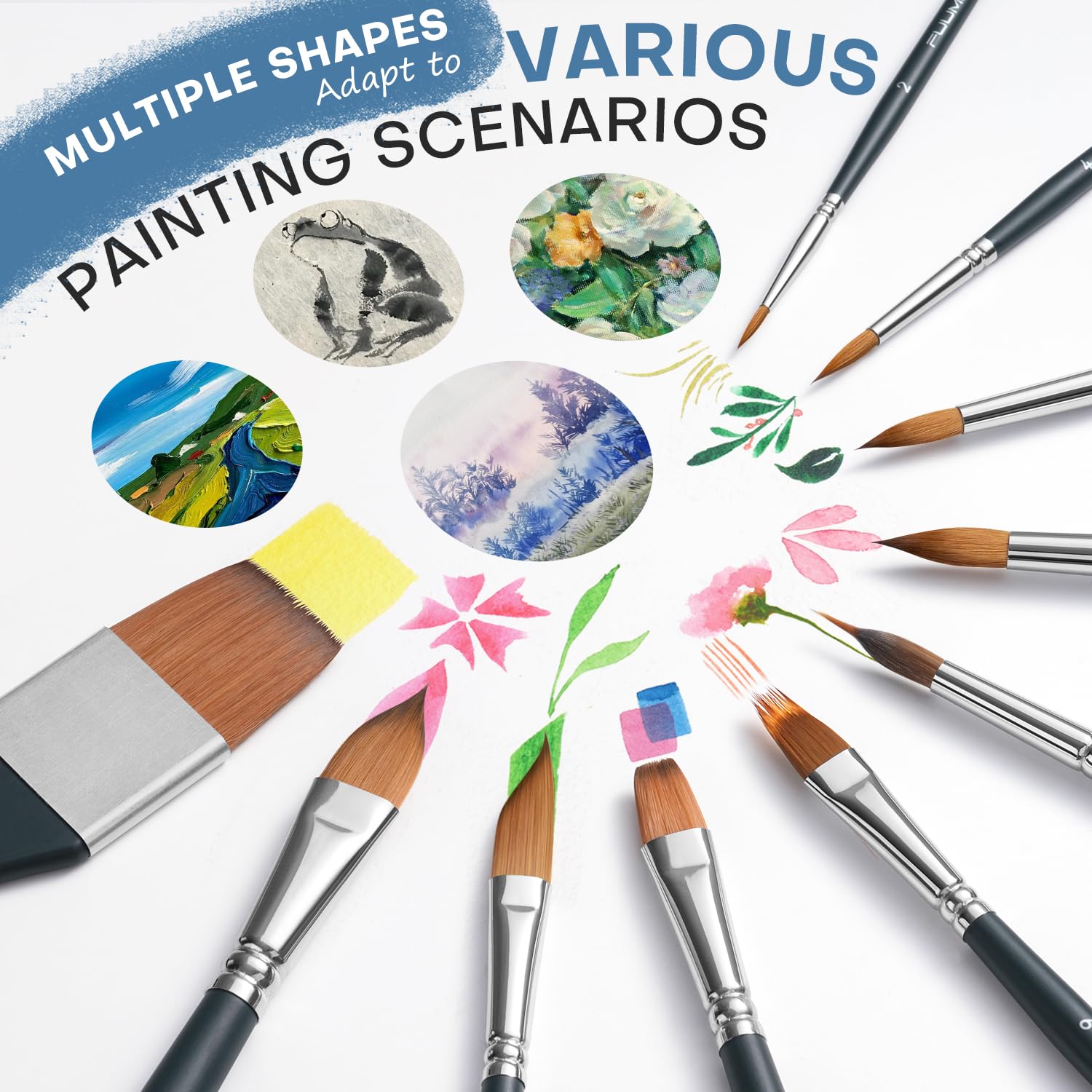 Fuumuui Watercolor Brushes, 10Pcs Professional Watercolor Paint Brush Set, Soft Synthetic Hair
