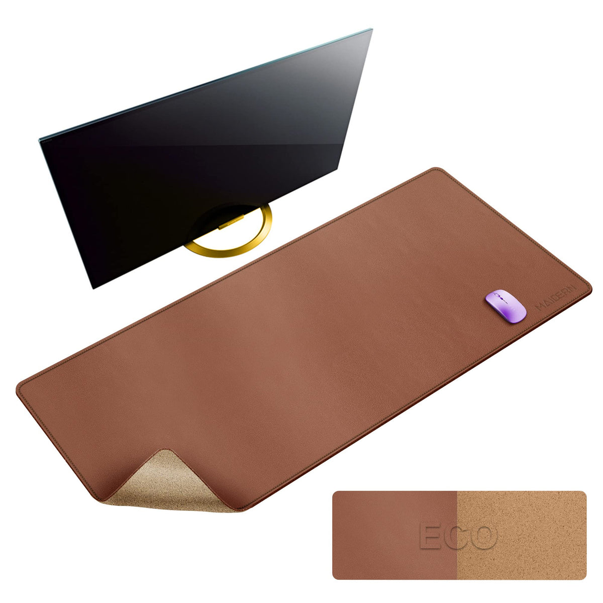 MAIDERN 47.2" x 23.6" XXL Cork & Leather Desk Mat, Full Desk Mouse Pad, Dual Sided, Gaming & Home
