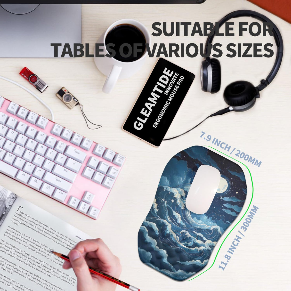 Gleamtide Ergonomic Raised Mouse Pad Wrist Support with Bilateral Slope Memory Foam Mousepad for