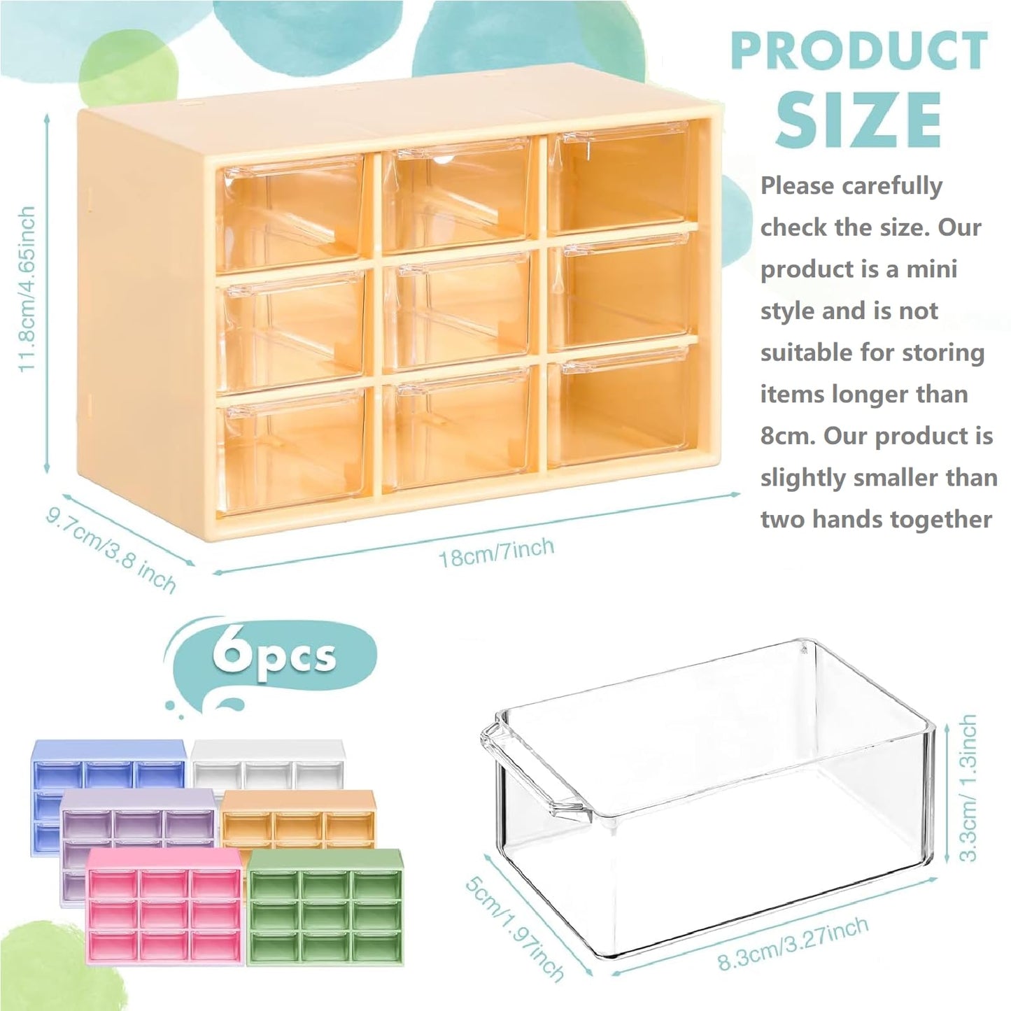 Amyhill 6 Pcs Mini Drawer Organizer Small Organizer with 9 Drawers Plastic Desktop Craft Storage