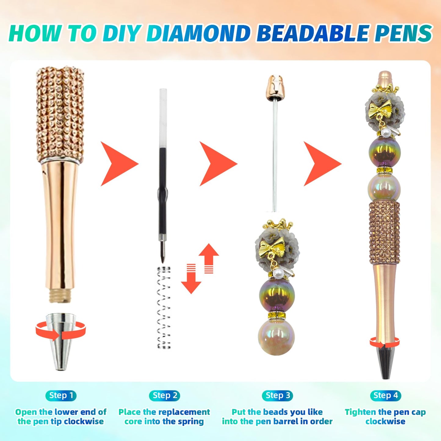 DASTTUIS 150 Pcs DIY Diamond Beadable Pen Kit - 50 Plastic Rhinestone Beaded Pens Bulk with Refills