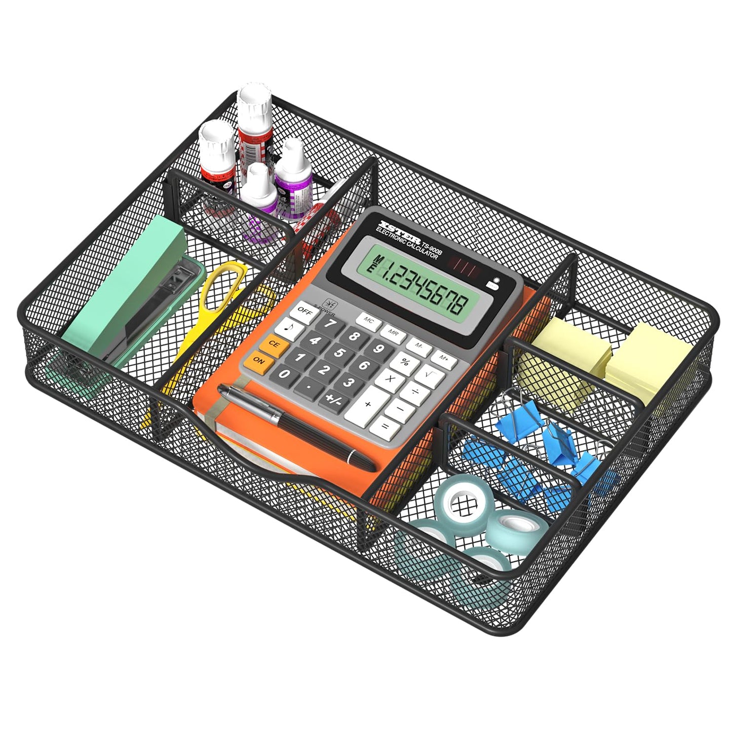 VyGrow Desk Drawer Organizer, Metal Mesh Drawer Organizer Tray with 6 Adjustable Compartment, Tray