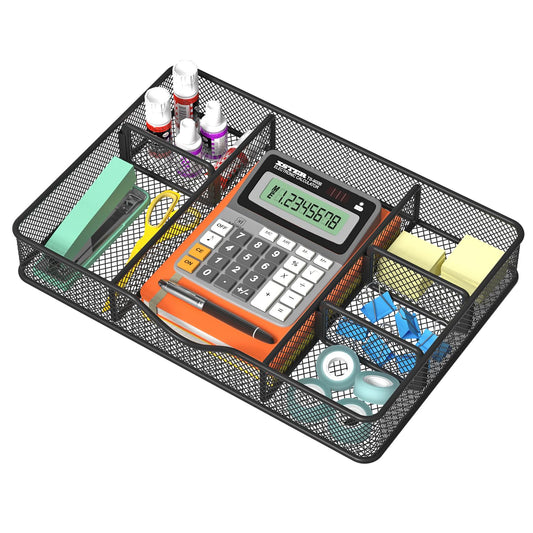 VyGrow Desk Drawer Organizer, Metal Mesh Drawer Organizer Tray with 6 Adjustable Compartment, Tray