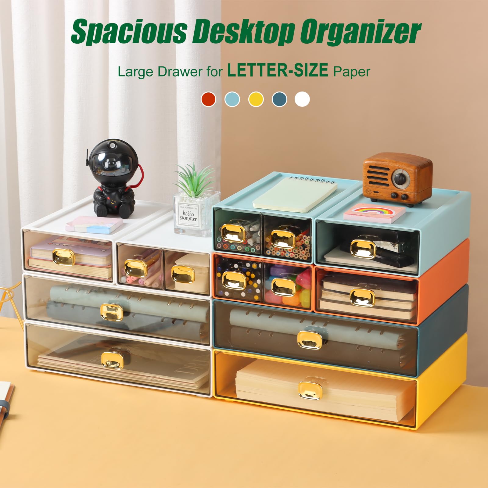 OSteed Desktop Storage Drawers, Stackable Countertop Organizer with Drawers