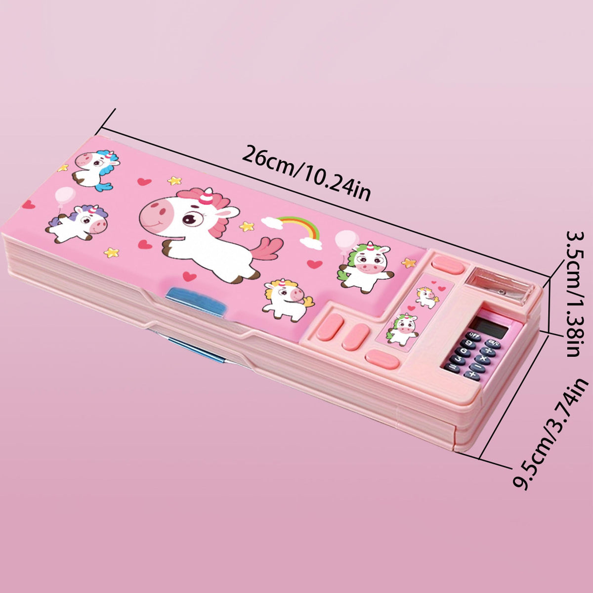 Pop Up Multifunction Pencil Case, Cute Cartoon Pen Box Organizer Stationery with Calculators