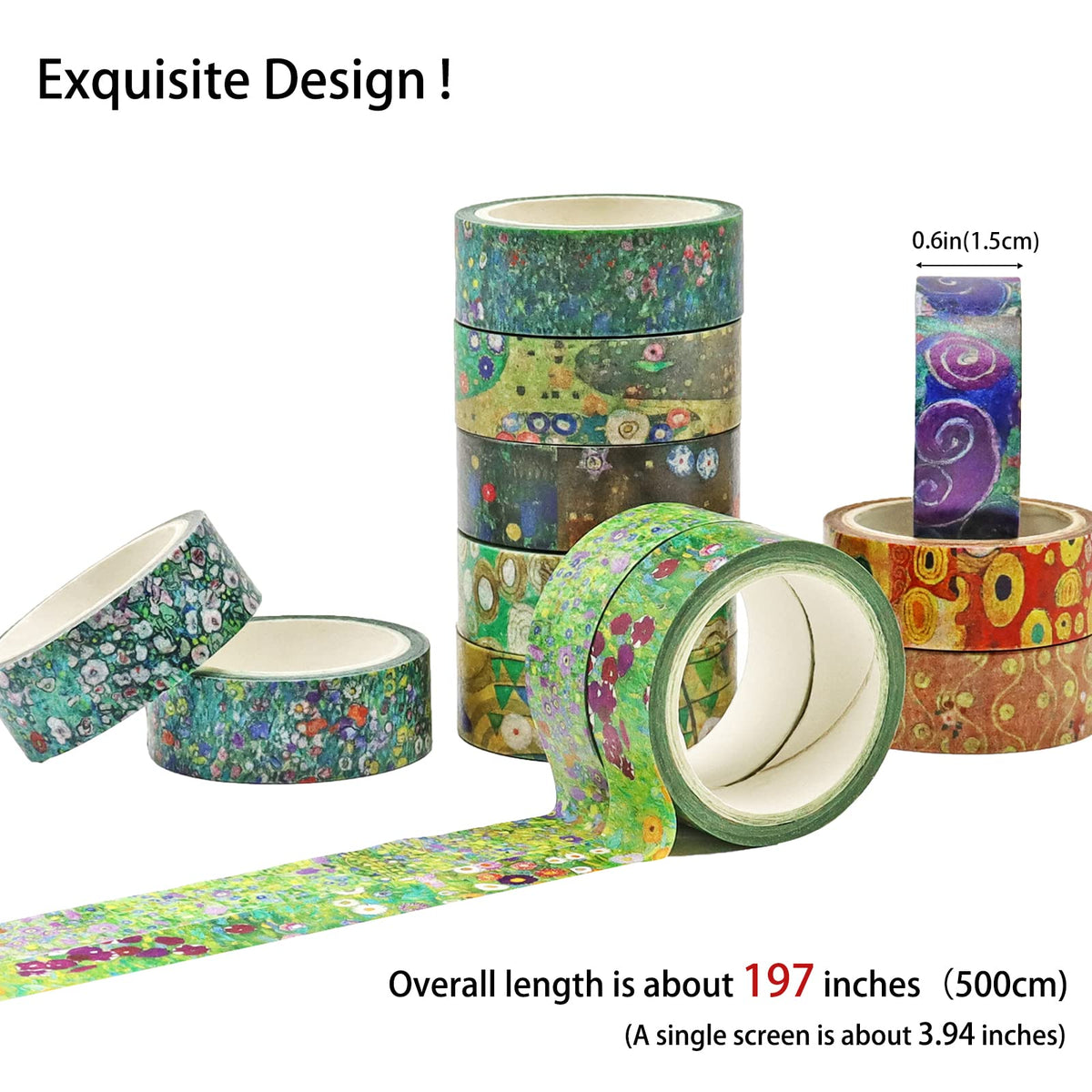 Berkin Arts 12 Rolls Art Floral Designs Washi Tape Set - 15 mm Wide Decorative Adhesive Masking