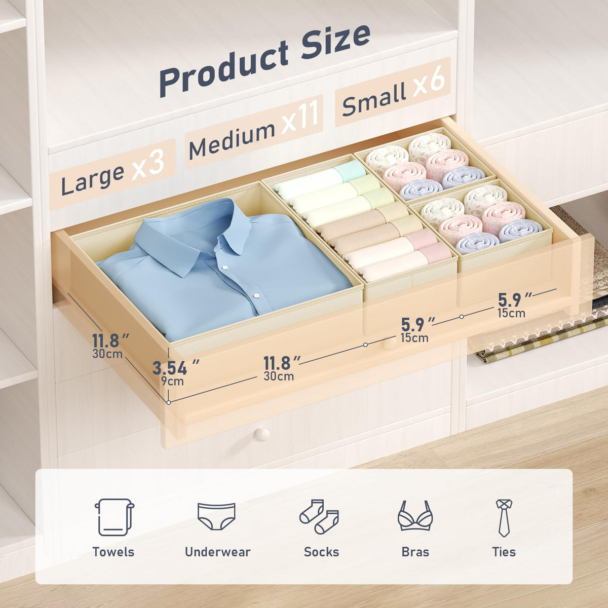 DIMJ Drawer Organizer Clothes - 20 Pack Closet Drawer Organizer Bins for Baby Clothes Storage