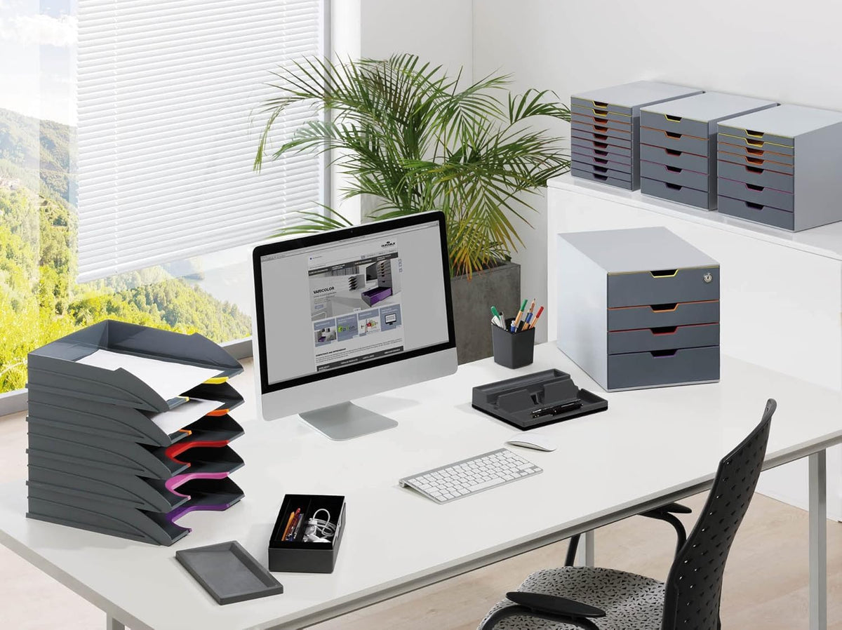 Durable Varicolor Letter Trays, Stackable Easy Organization, Gray, 5 Set