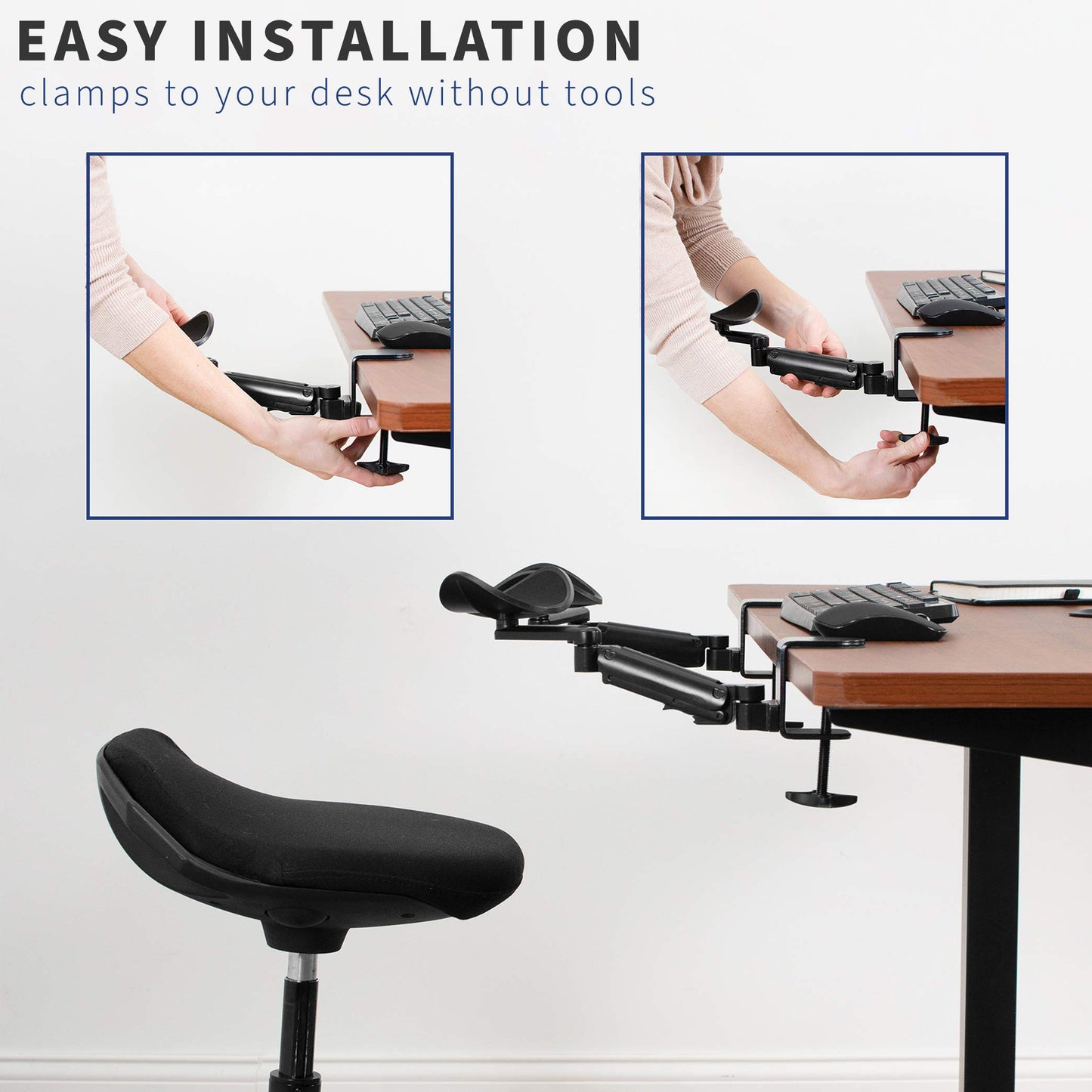 VIVO Black Clamp-on Adjustable Arm Rests, 2 Pack, MOUNT-ARM02P