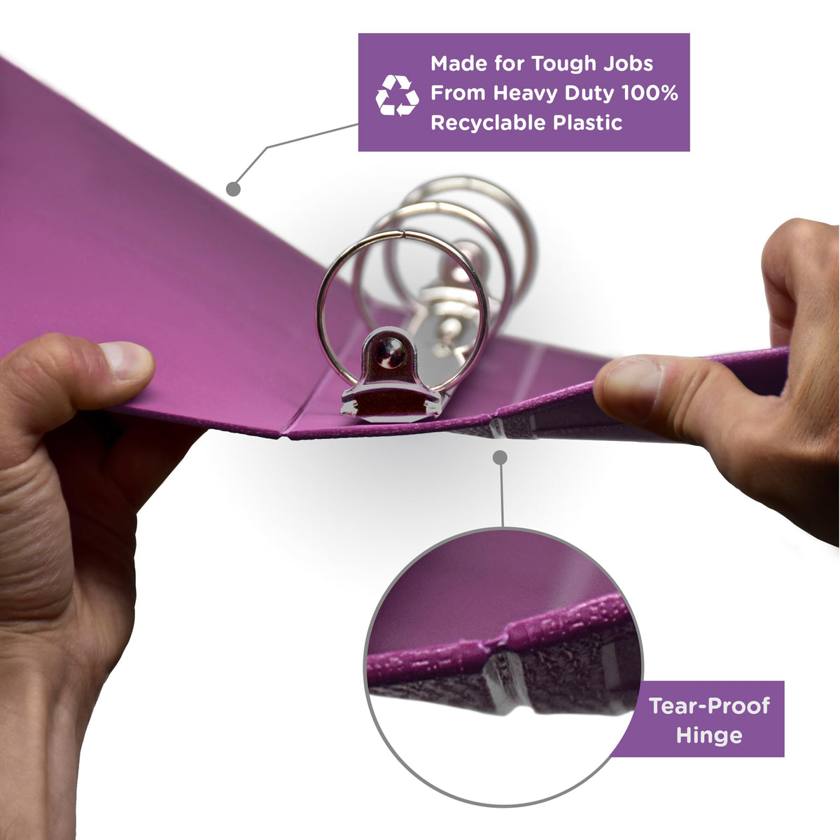 Carstens 2-Inch Heavy Duty 3-Ring Binder - Side Opening, Dewberry Purple, Durable Plastic