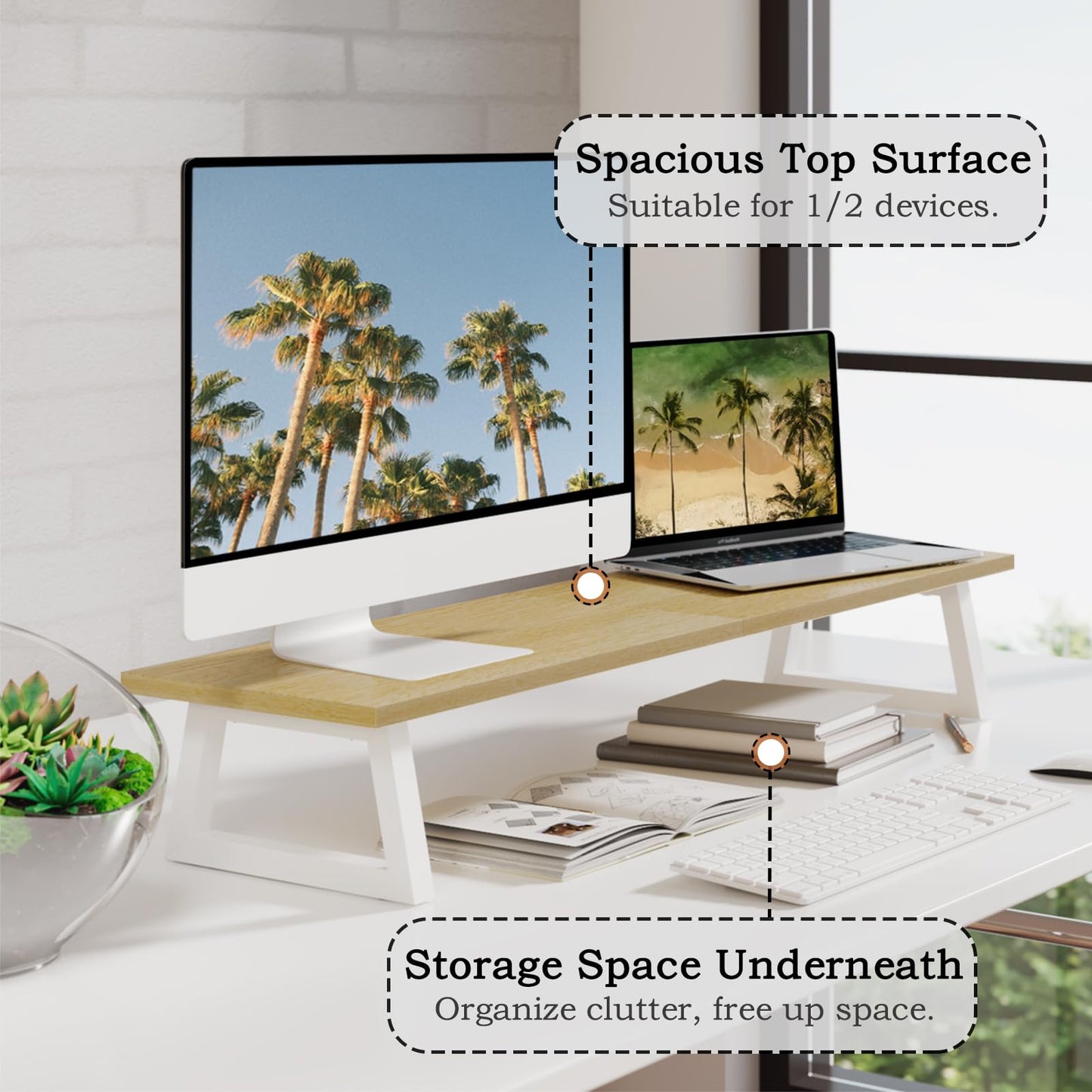 TEAMIX 31.5 inch Dual Monitor Stand Riser, Laptop/TV Stand, Desk Organizer