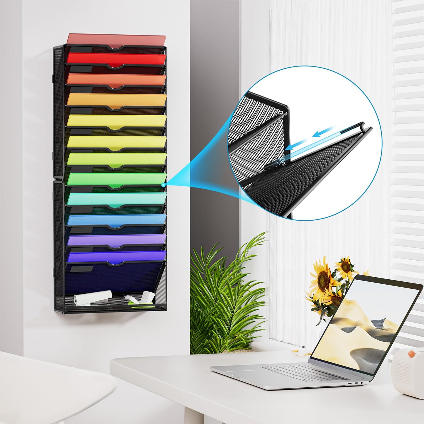 Marbrasse Wall File Holder 13-Tier Hanging Wall File Organizer, for Papers, Files Clipboard &