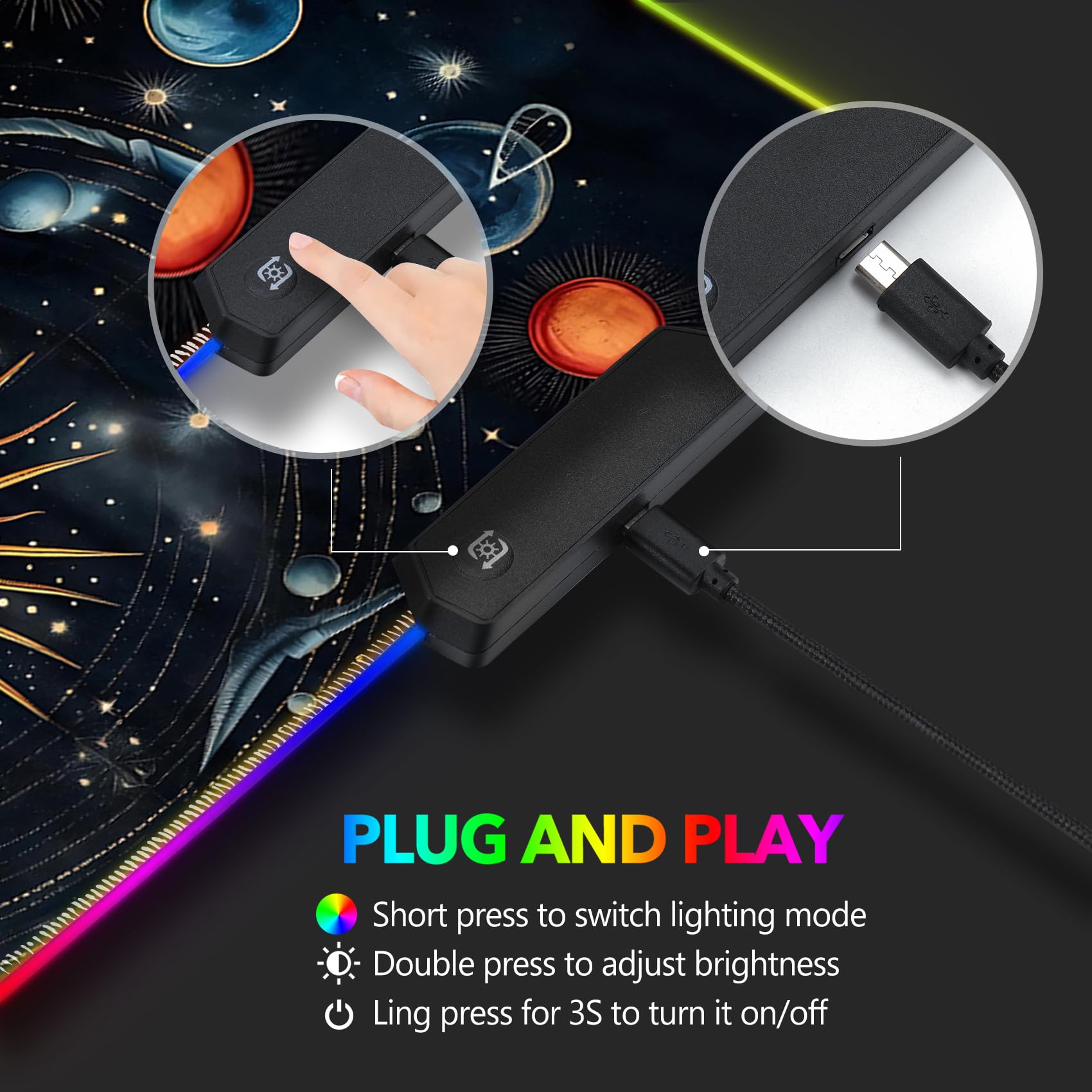 AIMSA RGB Mouse Pad LED Gaming Mouse Pad with 14 Lights Modes, Non-Slip Rubber Base Computer Carpet