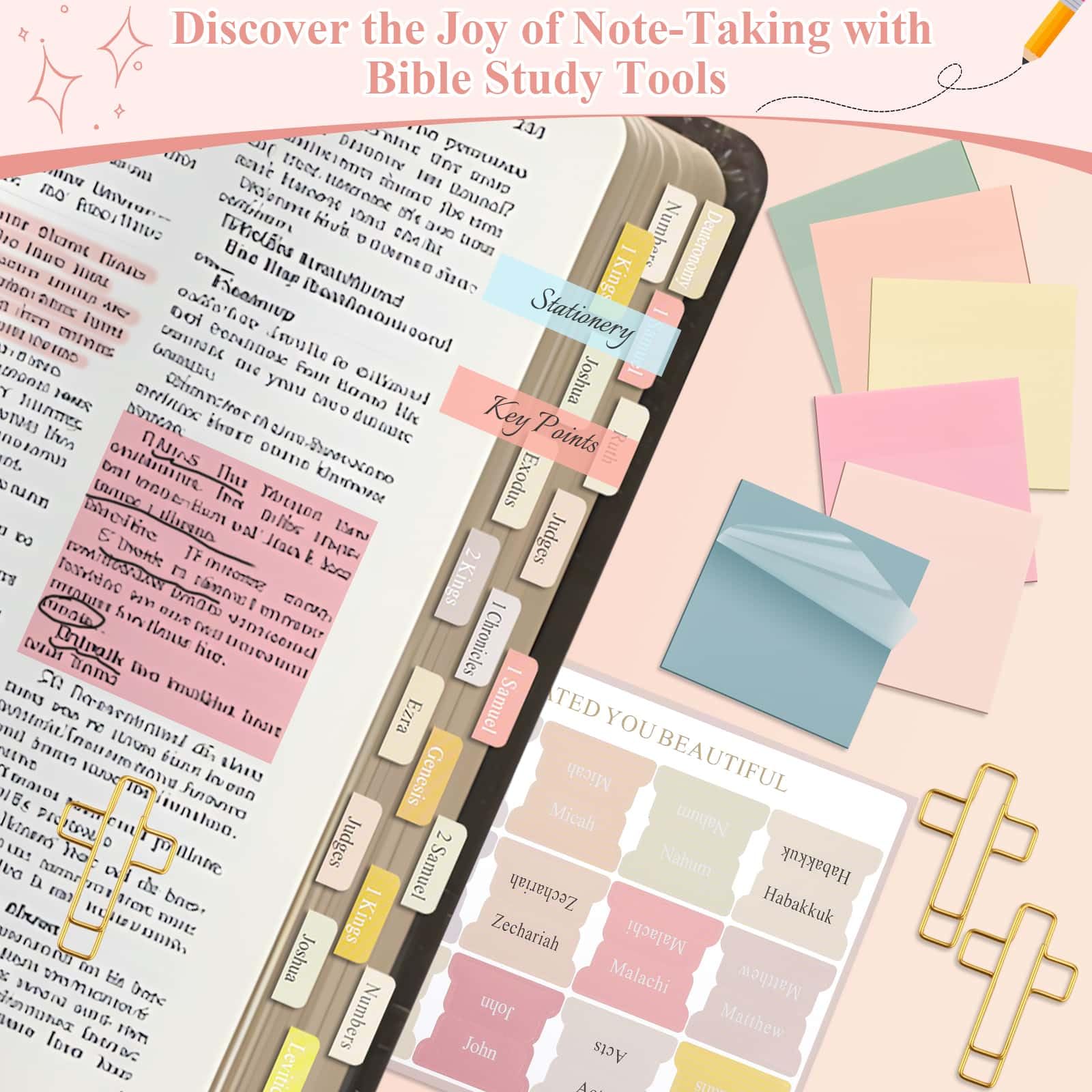 Flasoo 106 Pack Bible Study Supplies Journaling Kit for Women, Church Journal Note Taking