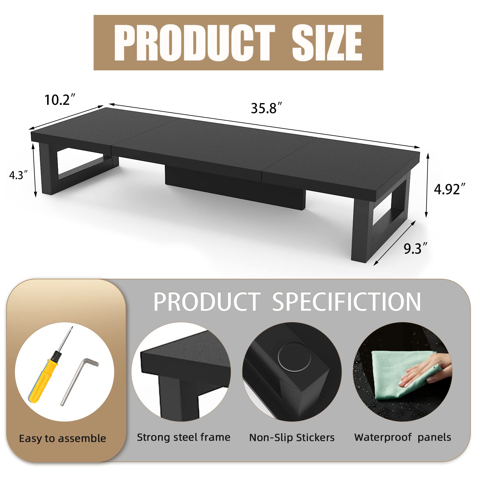 WESTREE Dual Monitor Stand Riser, Wood and Steel Monitor Stand Riser, Computer Monitor Stand for 2