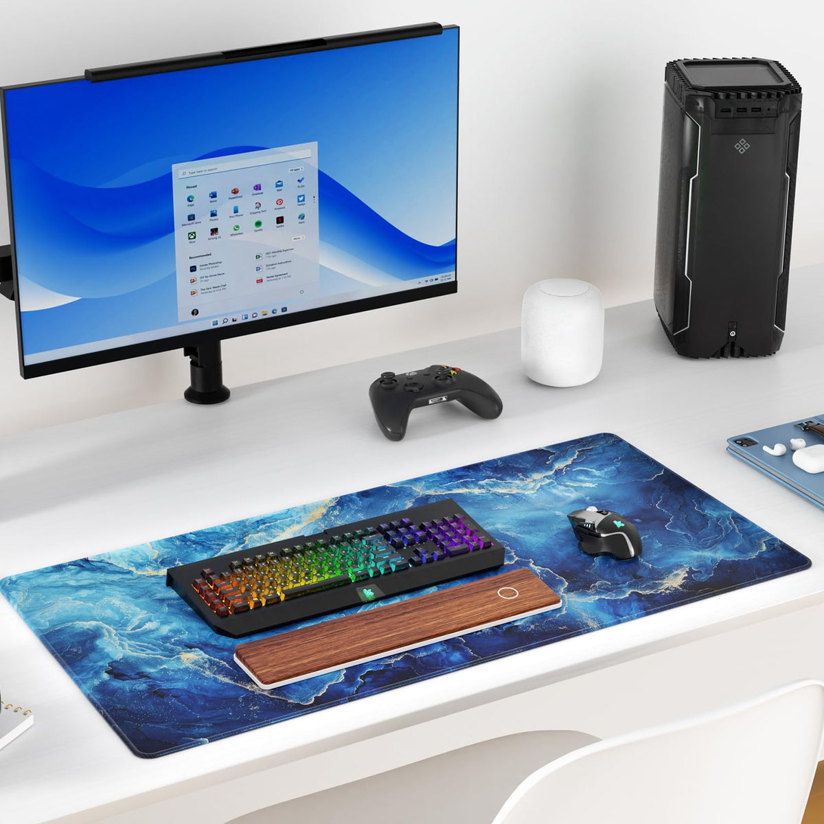 KTRIO Large Gaming Mouse Pad, Desk Mat, 31.5 x 15.7 in, Blue Marble, XXL