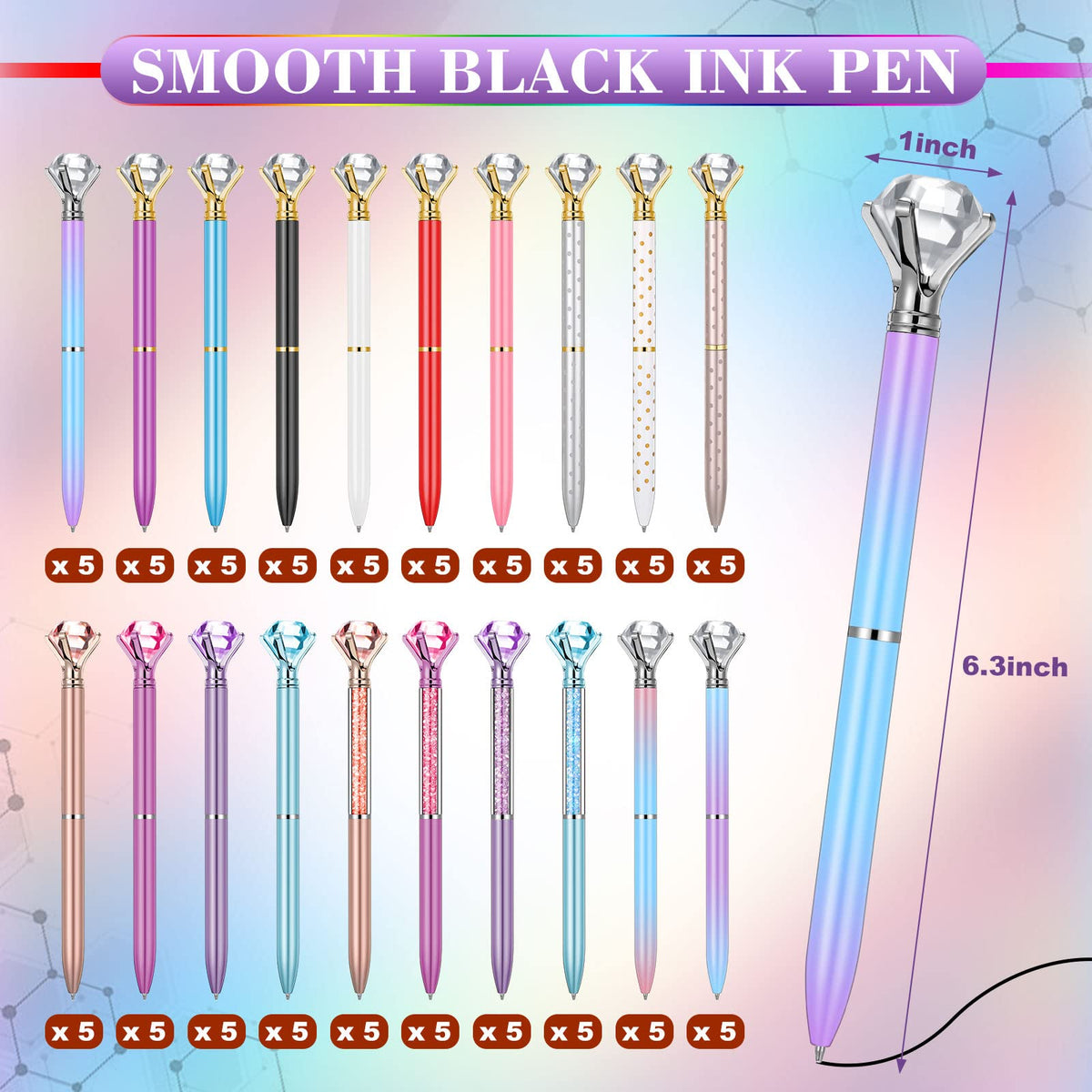 Sherr 100 Pack Crystal Diamond Pens Jewel pen Bulk, Elegant, Assorted
