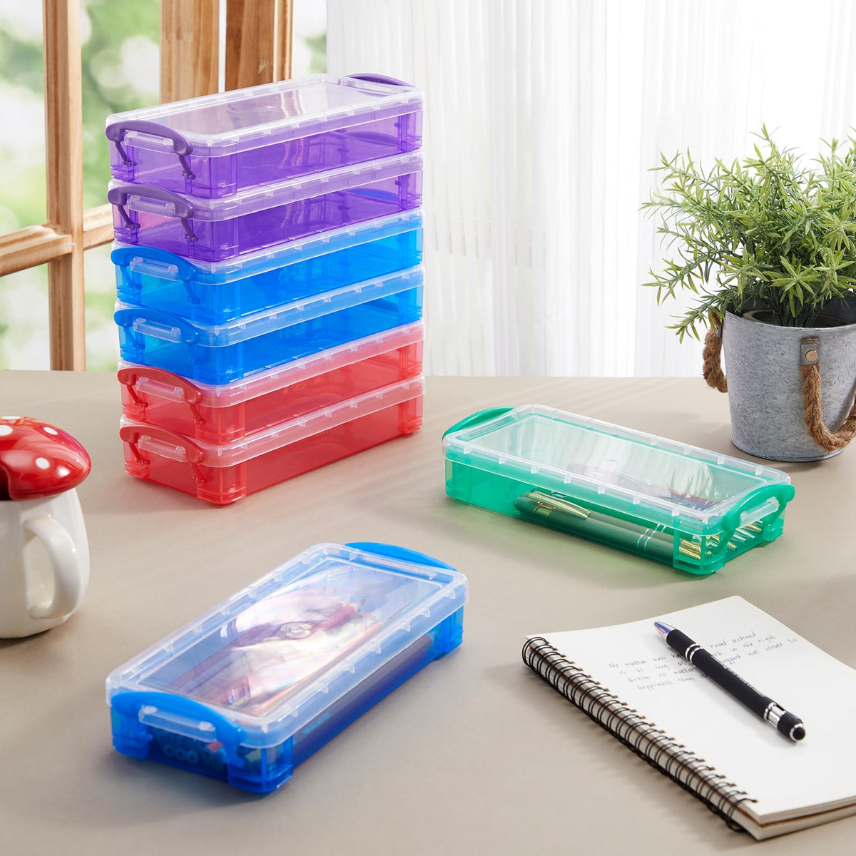 Gueevin 24 Pcs Pencil Box Clear Plastic Pencil Case, Dark