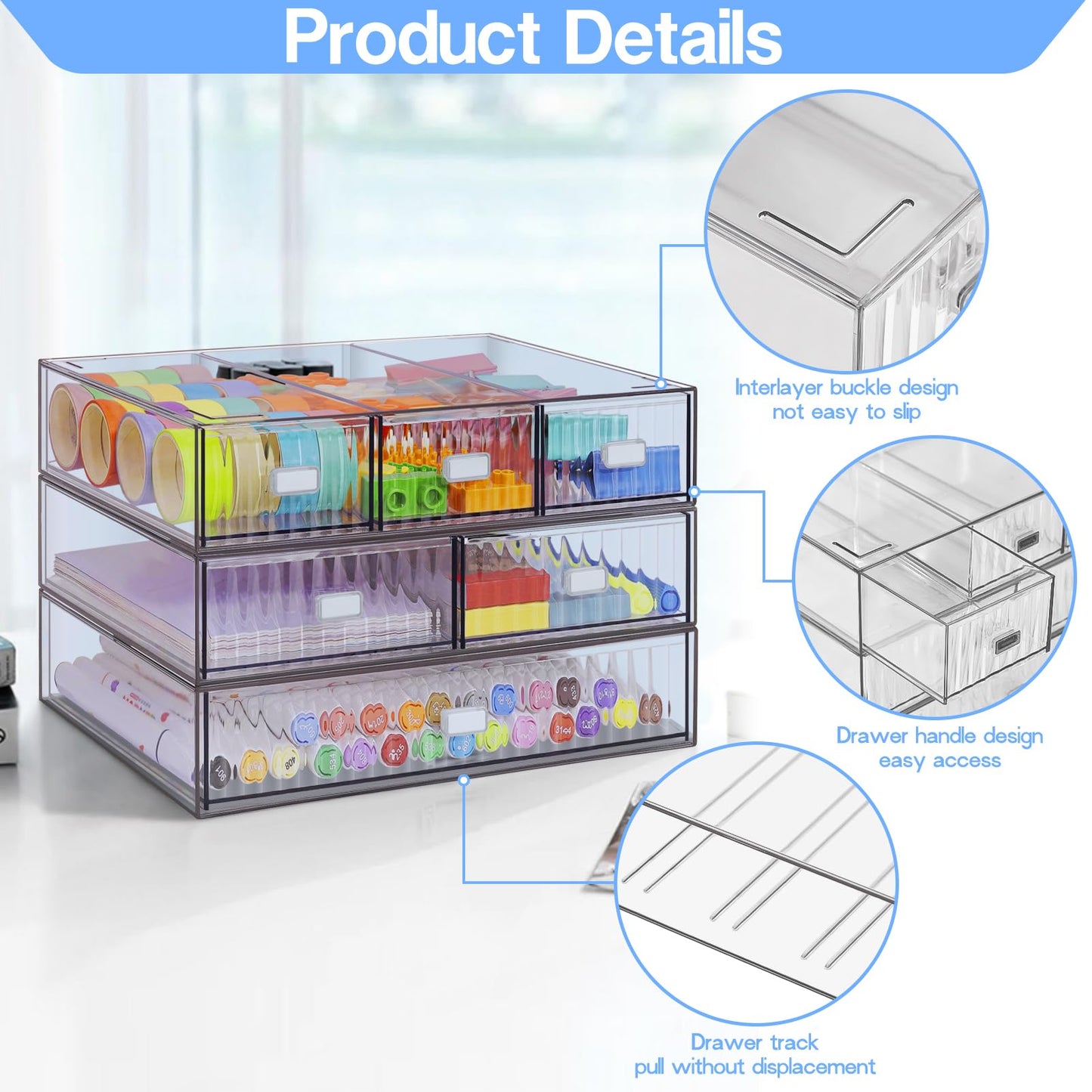 3 Tier Stackable Desk Organizer with 6 Drawers, YOCOMEY Plastic Desktop Storage Box Drawers