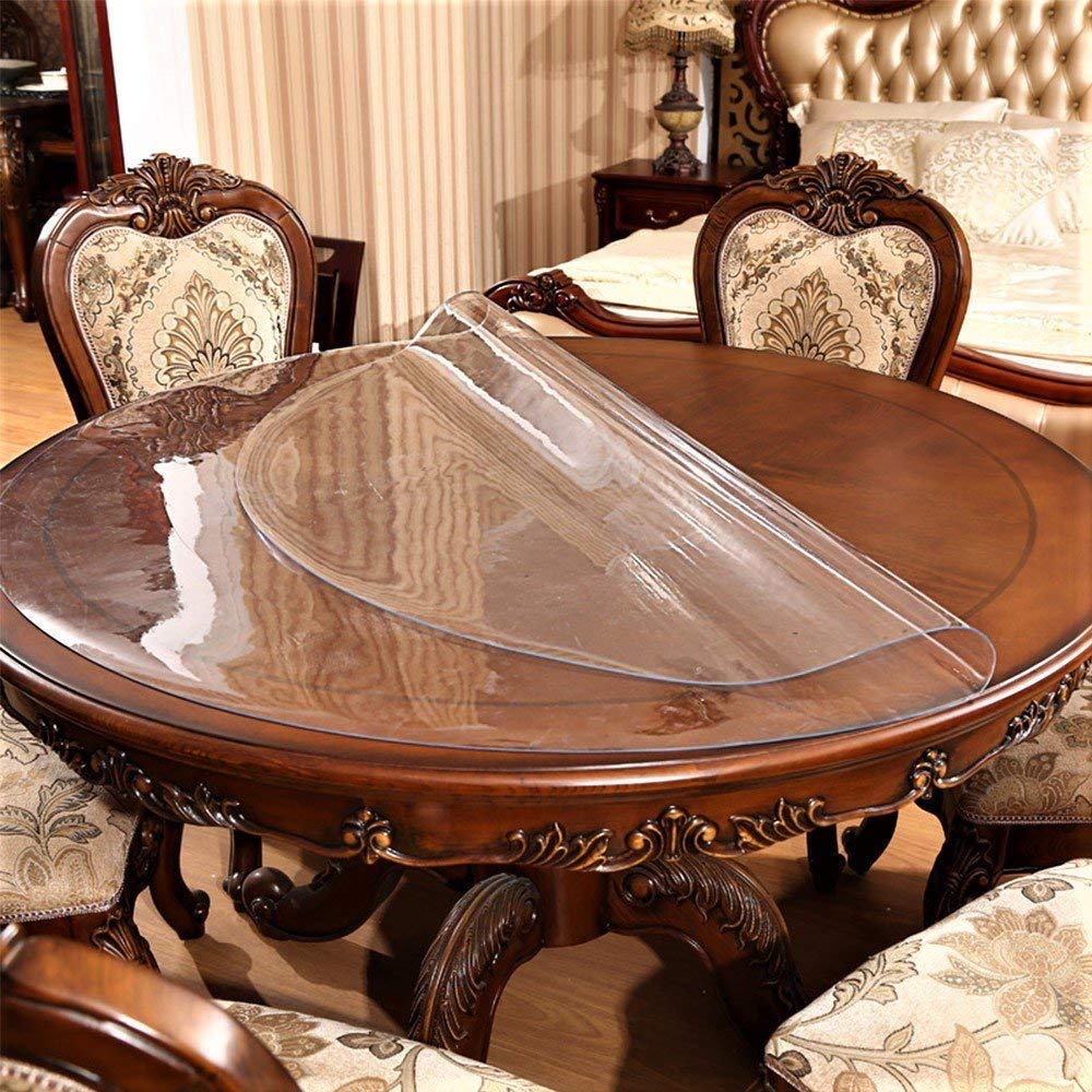 Large Clear Round Dining Table Protector Wood Furniture Tabletop Protective Cover Clear Plastic