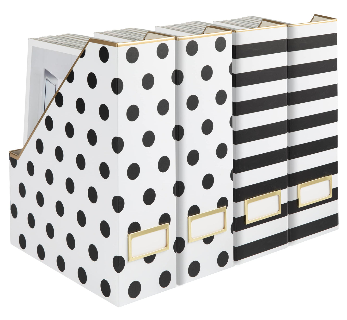 BLU MONACO | Cardboard Magazine File Holder Set of 4 | Vertical Magazine File Holder for Desk and