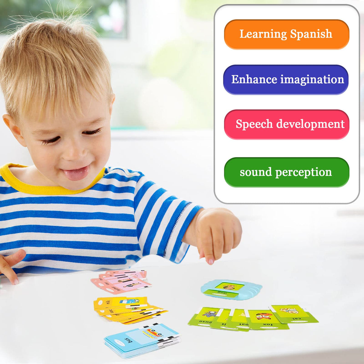 Startcan Spanish & English Talking Flash Cards for Toddlers 1 2 3 4 5 6, Audible Toys for Kids to