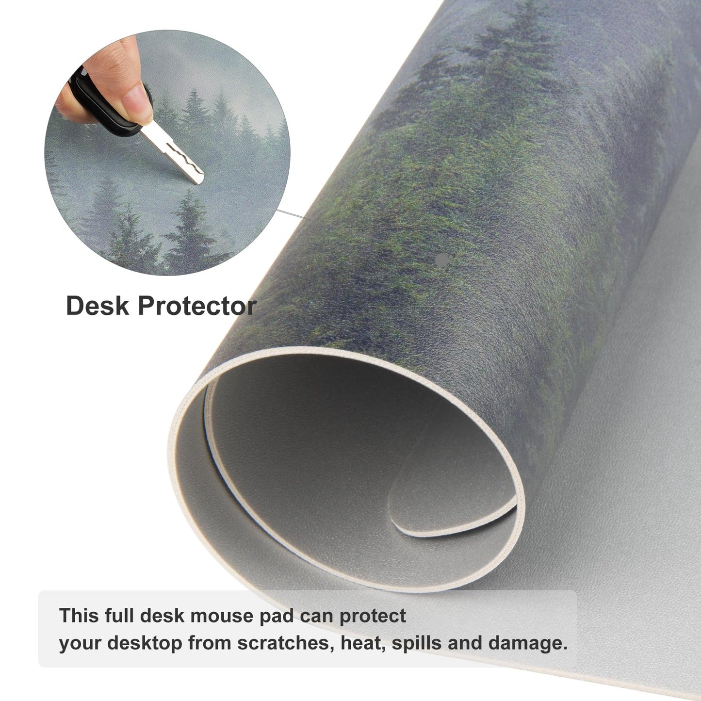 Faux Leather Large Mouse Pad, Office Desk Mat, 31.5"x15.7", Foggy Forest